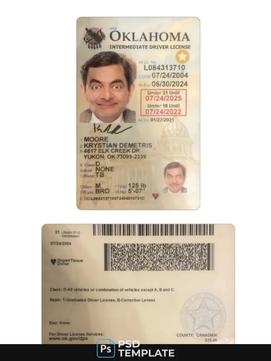 Usa Oklahoma Under 21 Driving License — Driver License