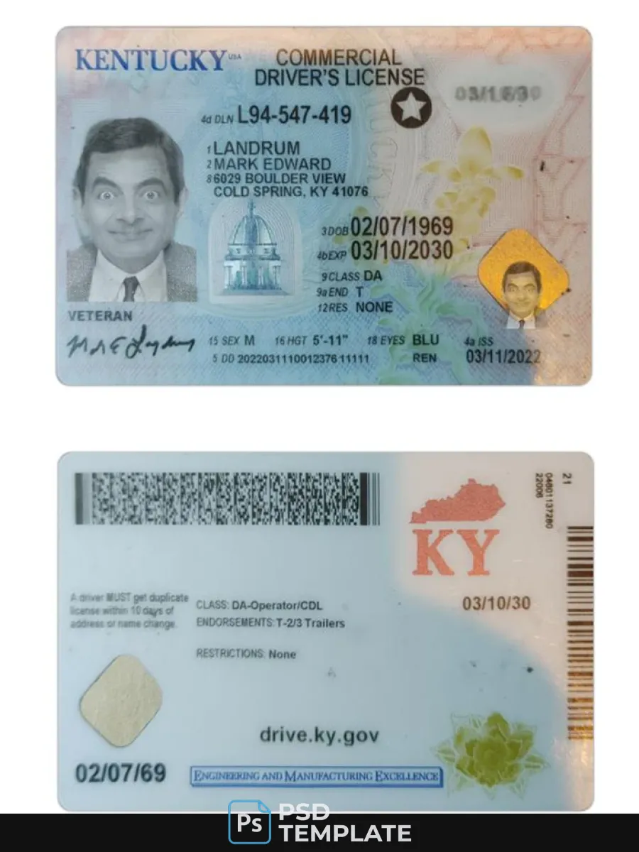 Usa Kentucky Driving License 2022 Present — Driver License