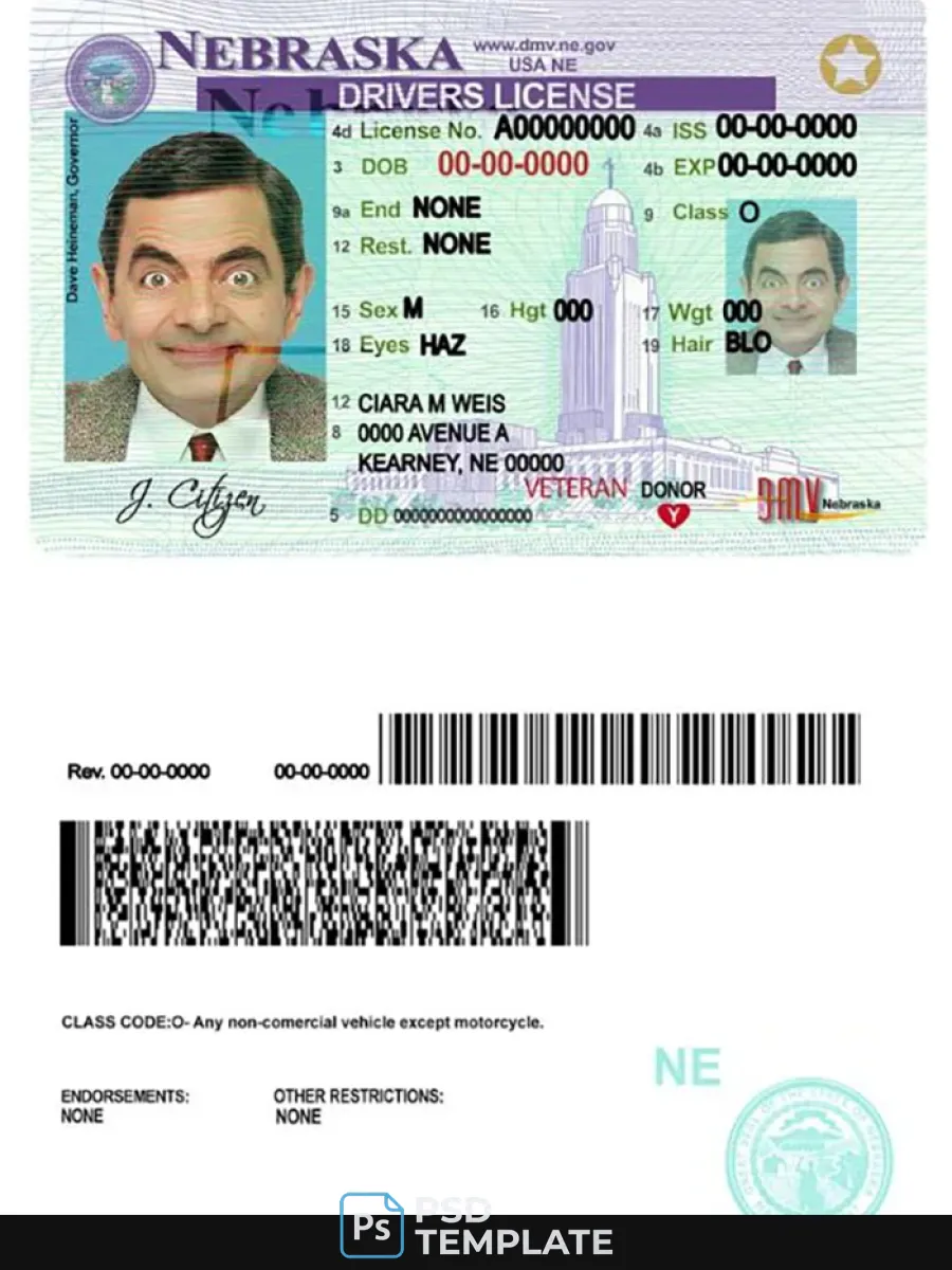 Usa Nebraska Driving License — Driver License