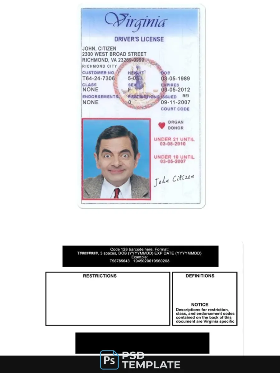 Usa Virginia Driving License Under 21 — Driver License