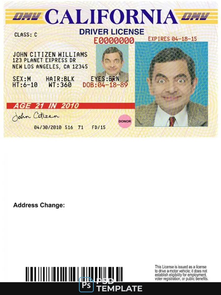 Usa California Driving License Version 3 — Driver License