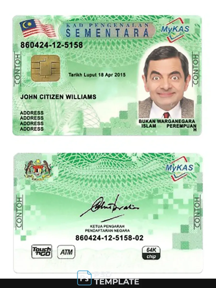 Malaysia Mykas Kad Pengenalan Sementa Green Card — ID Cards