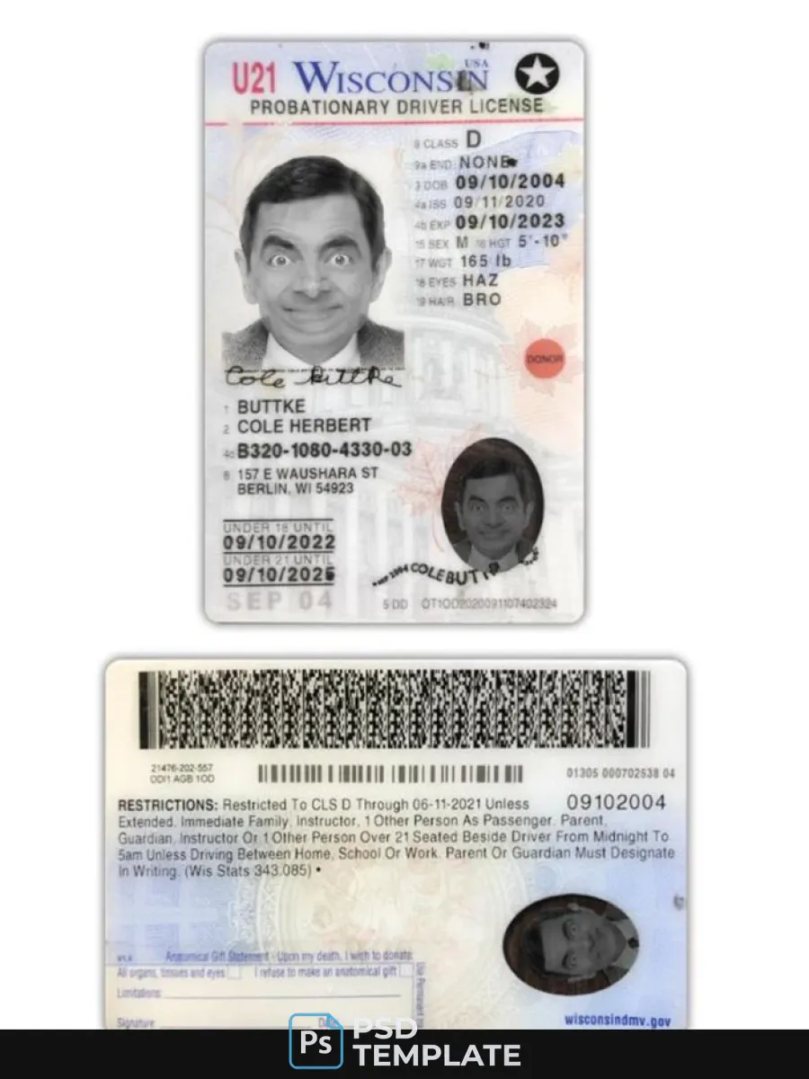 Usa Wisconsin Driving License 2020 Present