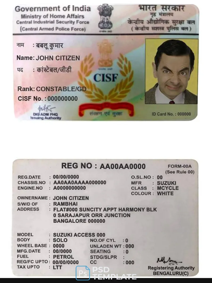 India Cisf Driver License — Driver License