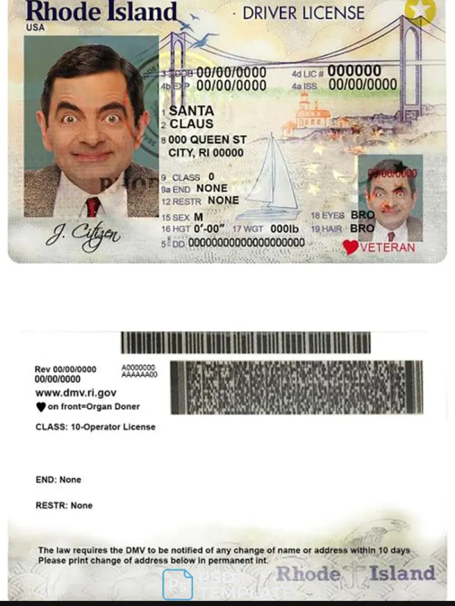 Usa Rhode Island State Driving License — Driver License