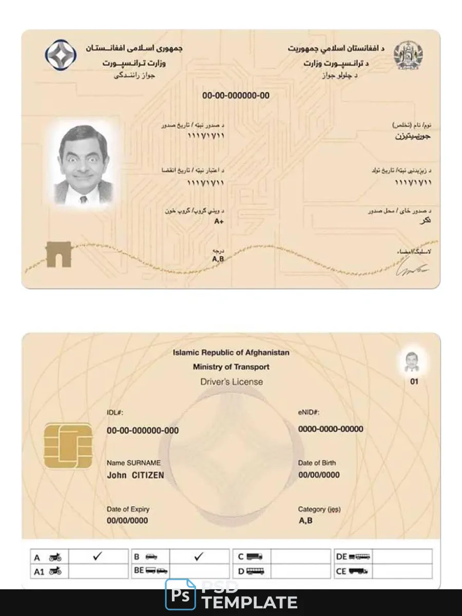Afghanistan Electronic Driving License 2019 Present — Driver License