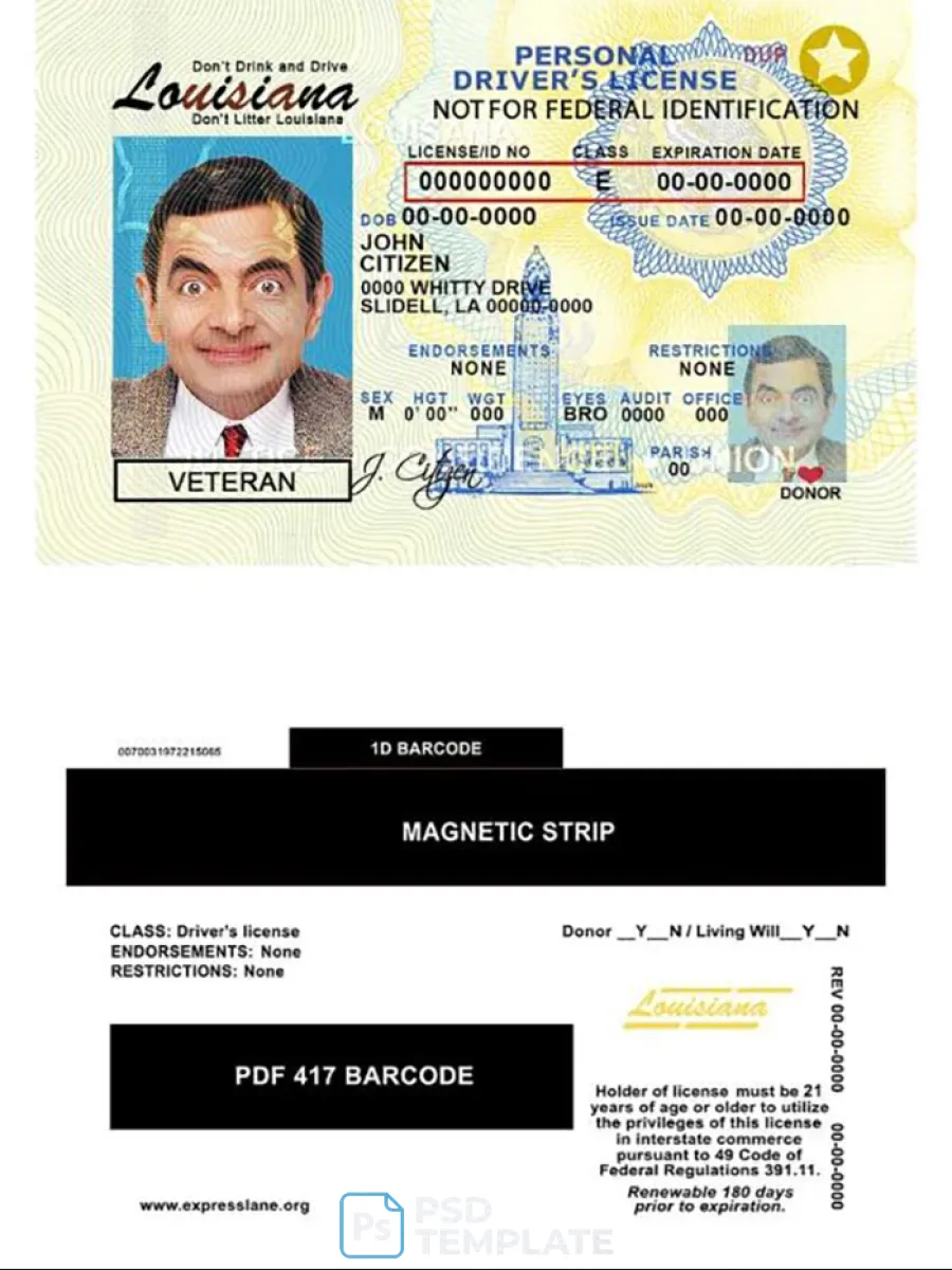 Usa Louisiana Driving License — Driver License