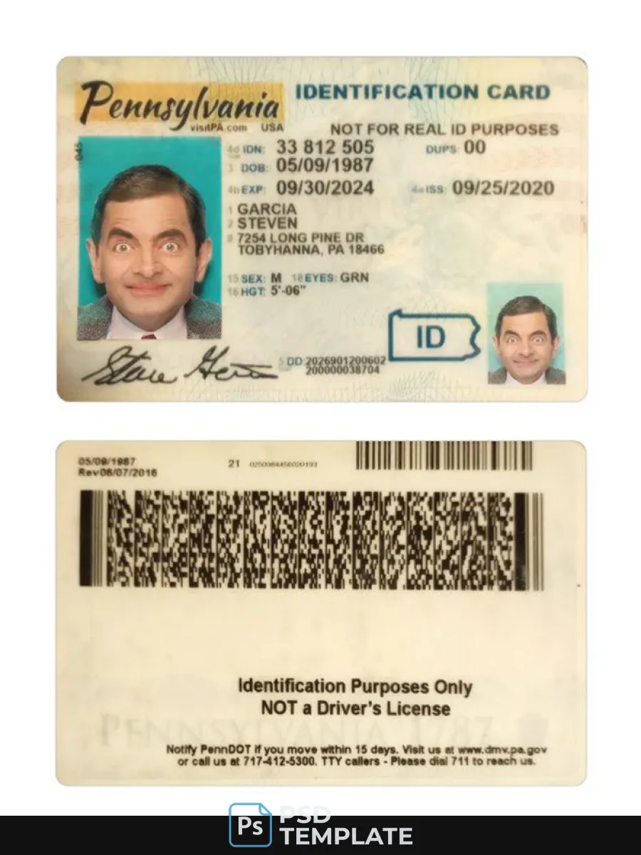Usa Pennsylvania Id Card — ID Cards