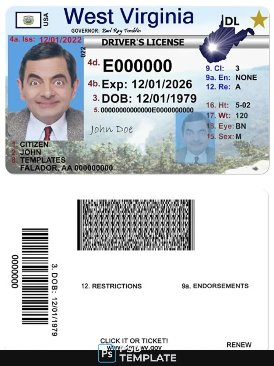 Usa West Virgina Driving License — Driver License