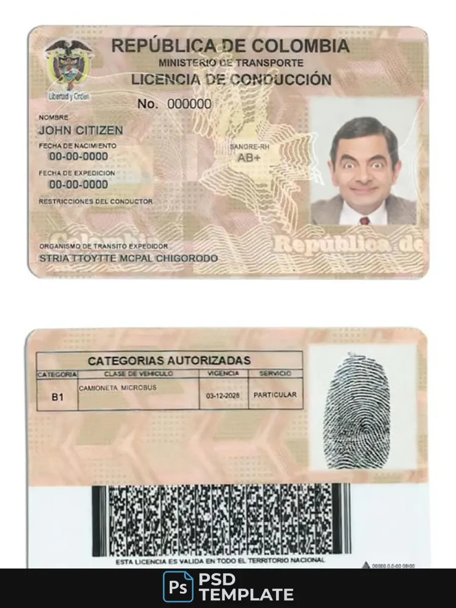 Colombia Driving License — Driver License