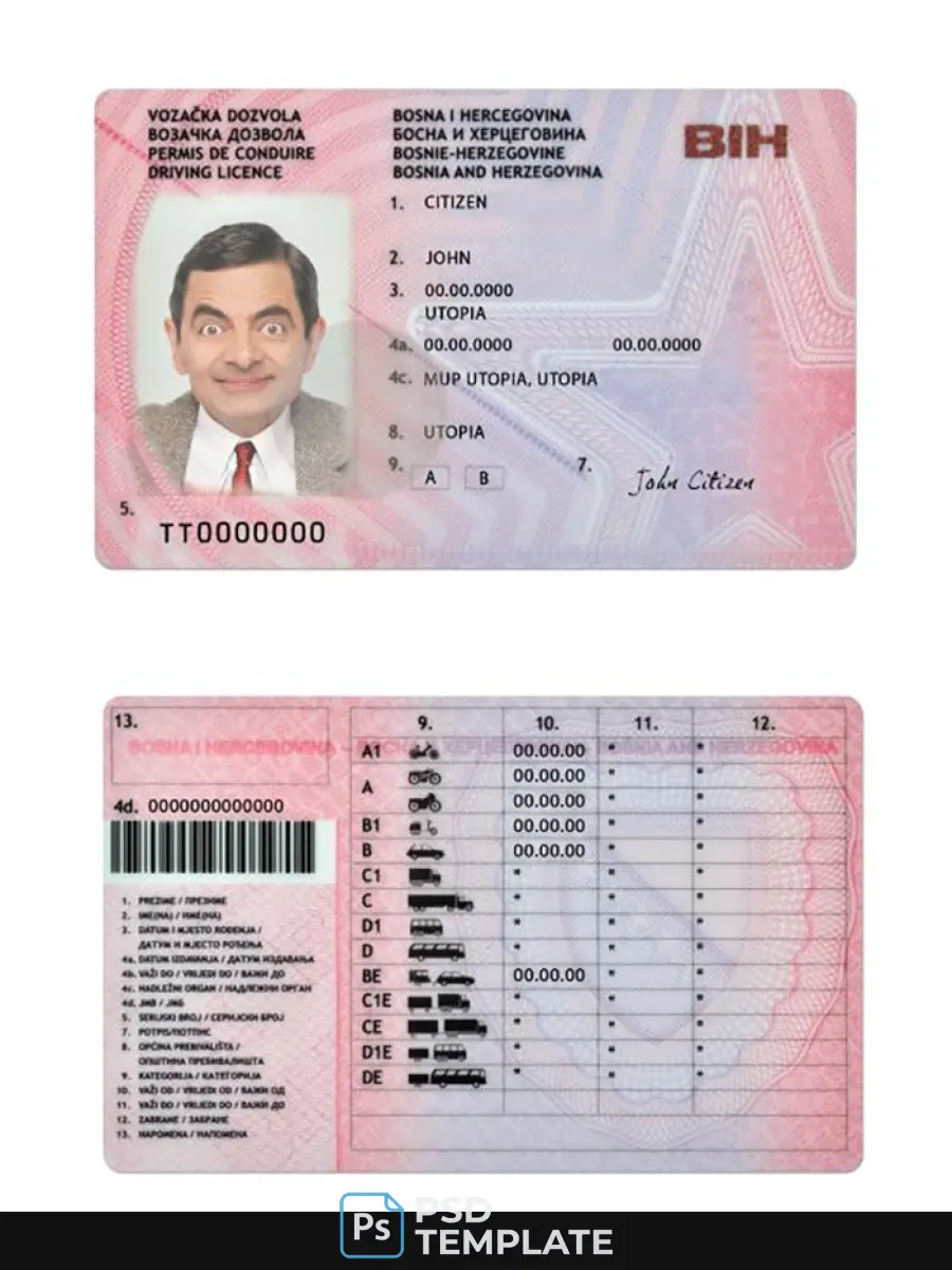 Bosnia And Herzegovina Driving License Version 2 — Driver License