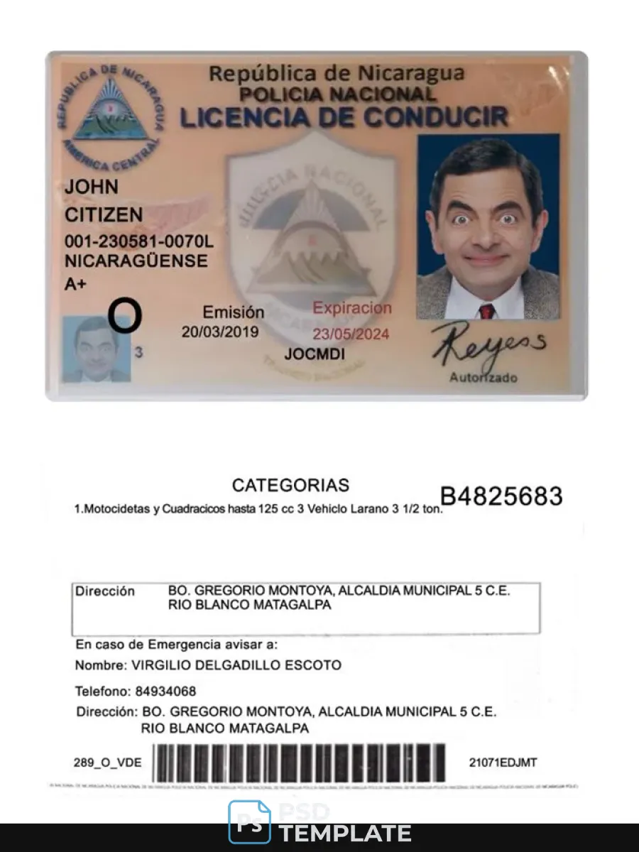 Nicaragua Driving License 2019 Present — Driver License