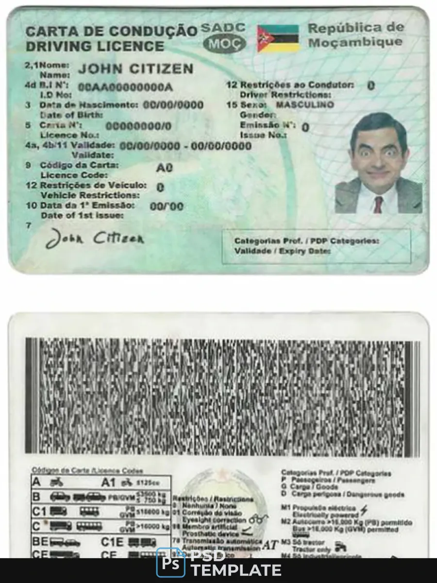 Mozambique Driving License — Driver License