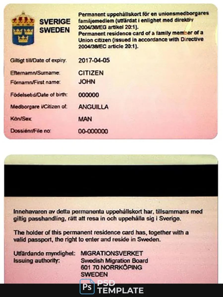 Sweden Permanent Residence Card — Residence Permit