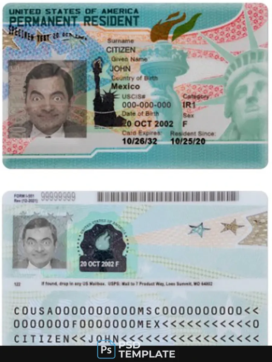 Usa New Green Cardpermanent Resident — ID Cards
