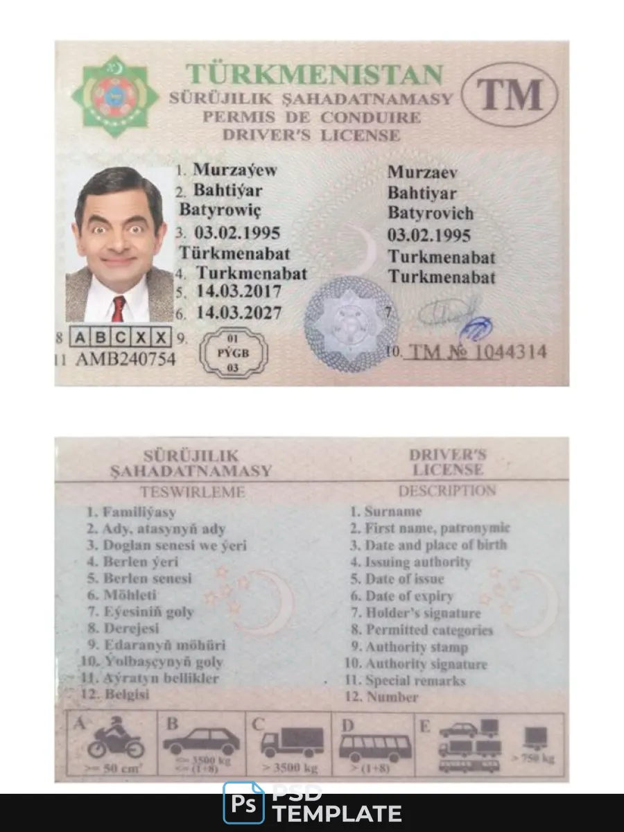 Turkmenistan Driving License — Driver License