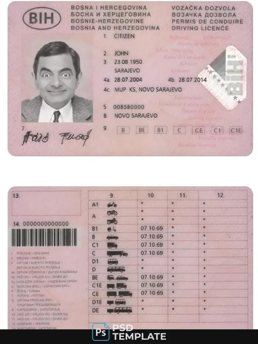 Bosnia And Herzegovina Driving License — Driver License