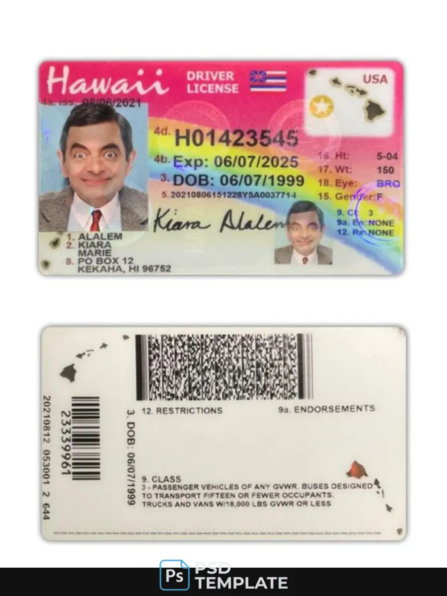 Usa Hawaii Driving License 2021 Present — Driver License