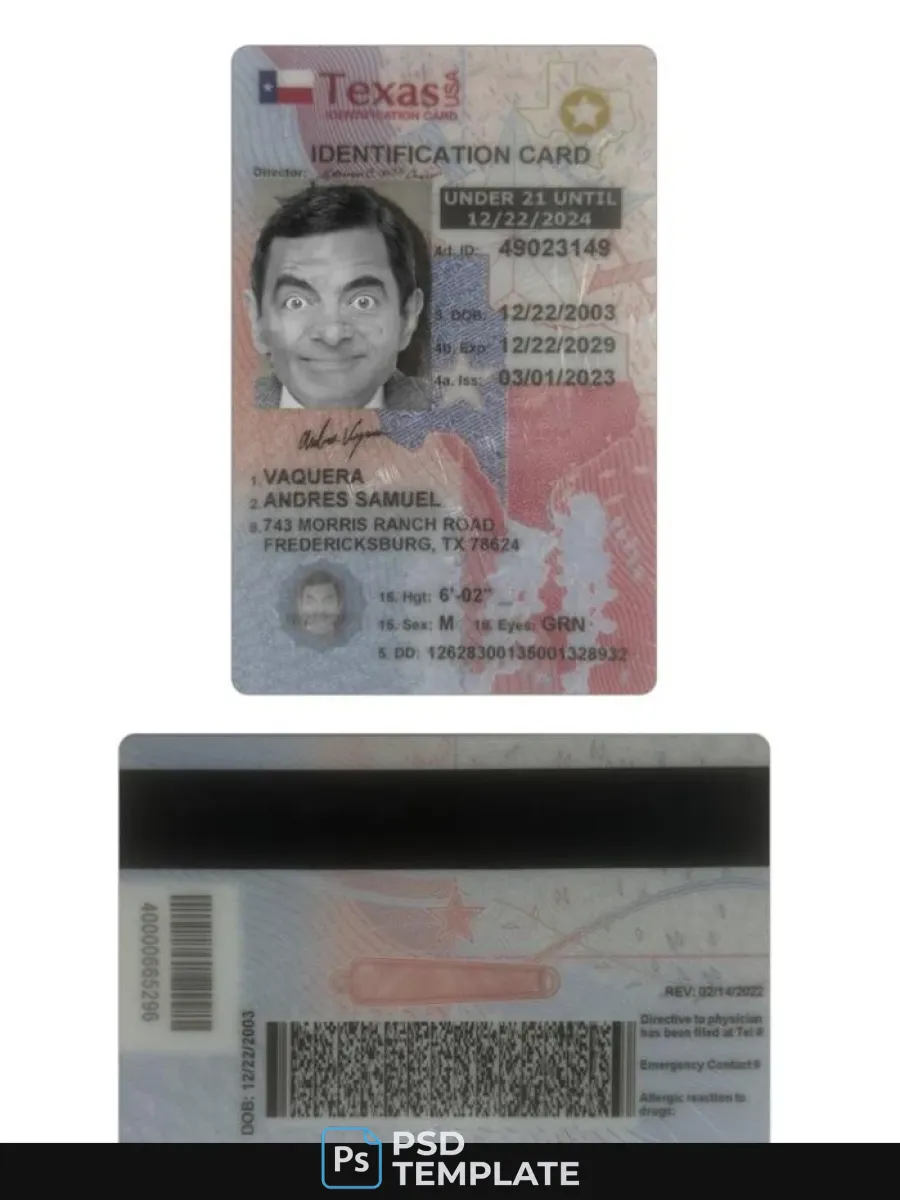 Usa Texas Under 21 Id Card — ID Cards