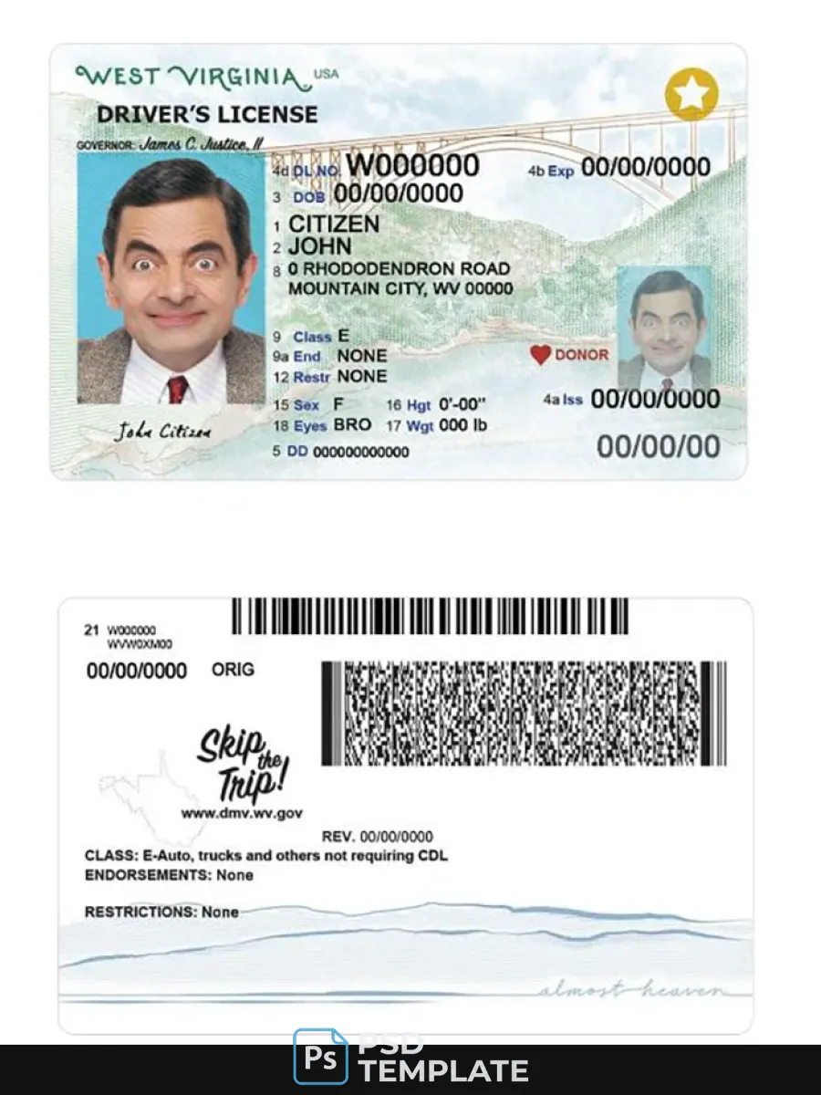 Usa West Virginia Driving 2023 Present License — Driver License