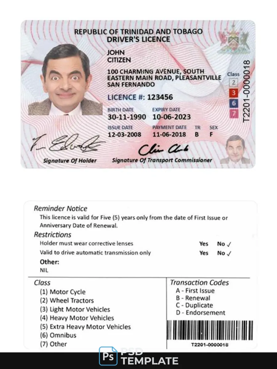 Trinidad And Tobago Driving License — Driver License