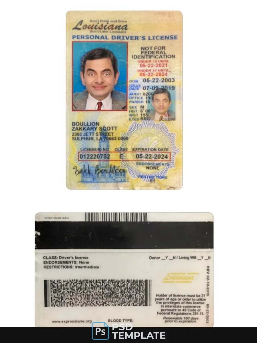 Usa Louisiana Under 21 Driving License — Driver License