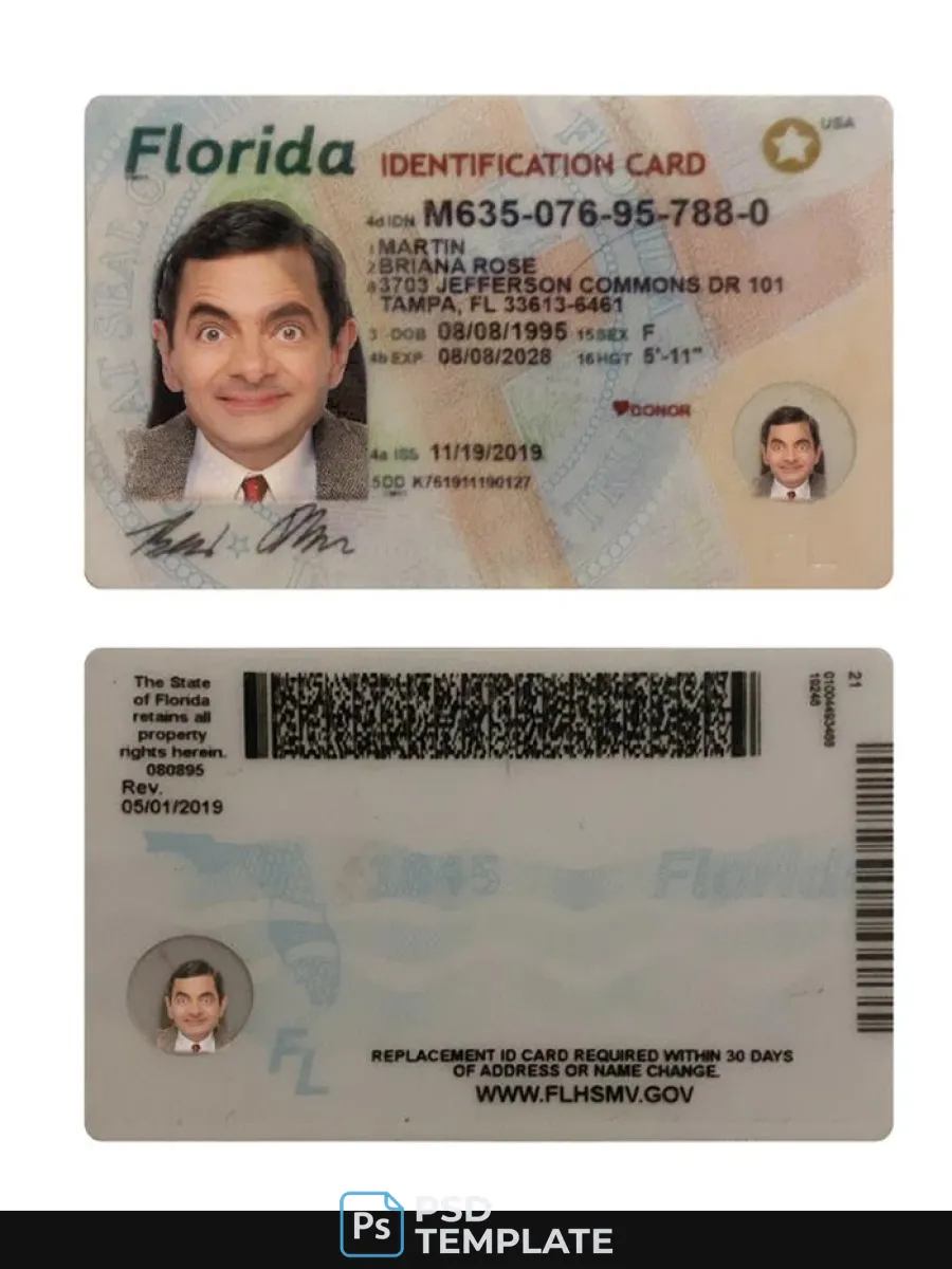 Usa Florida Id Card — ID Cards