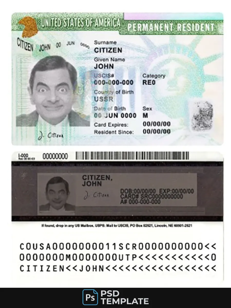 Usa Green Card Permanent Resident Card — ID Cards
