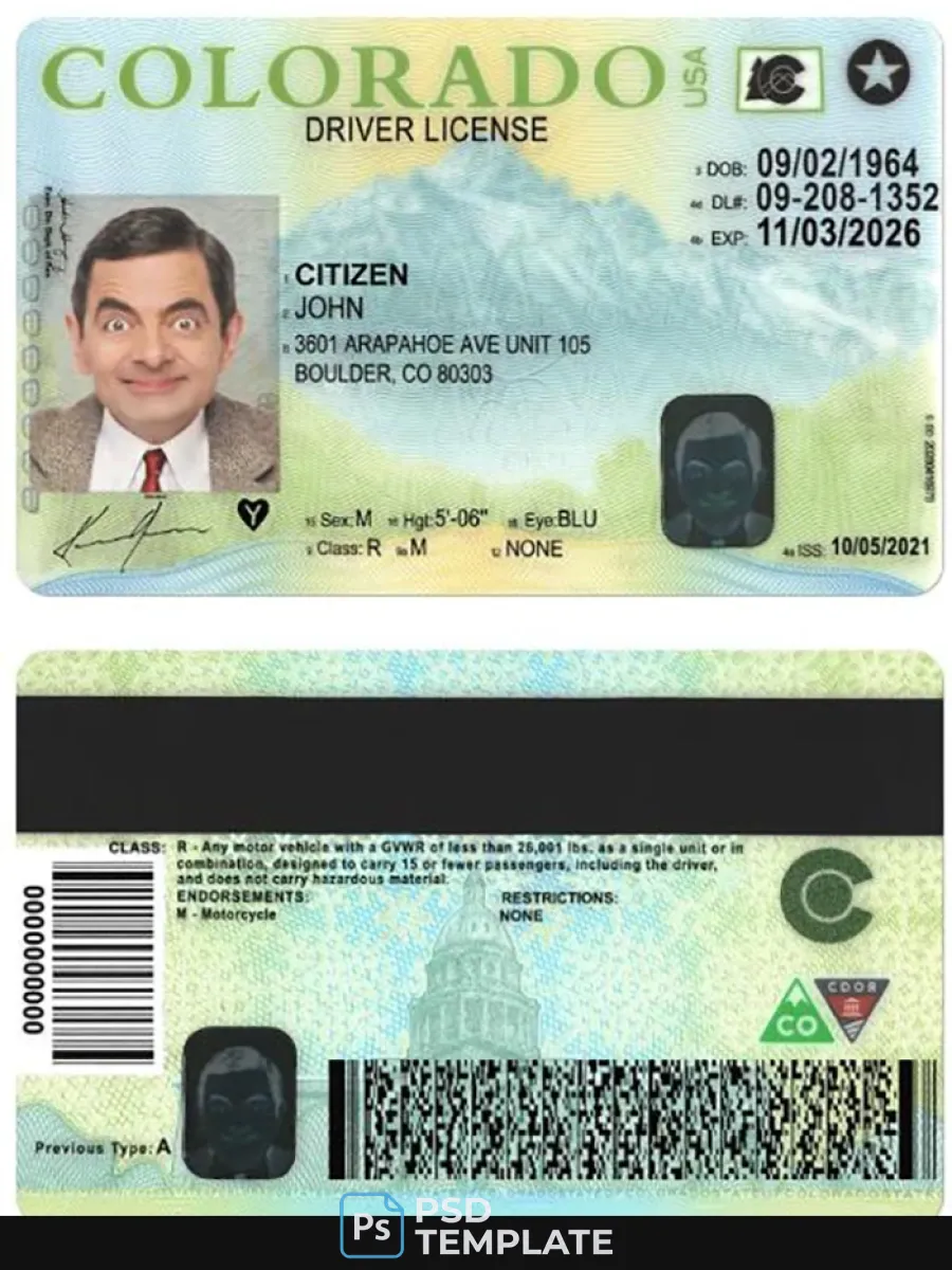 Usa Colorado Driving License Version 2 — Driver License