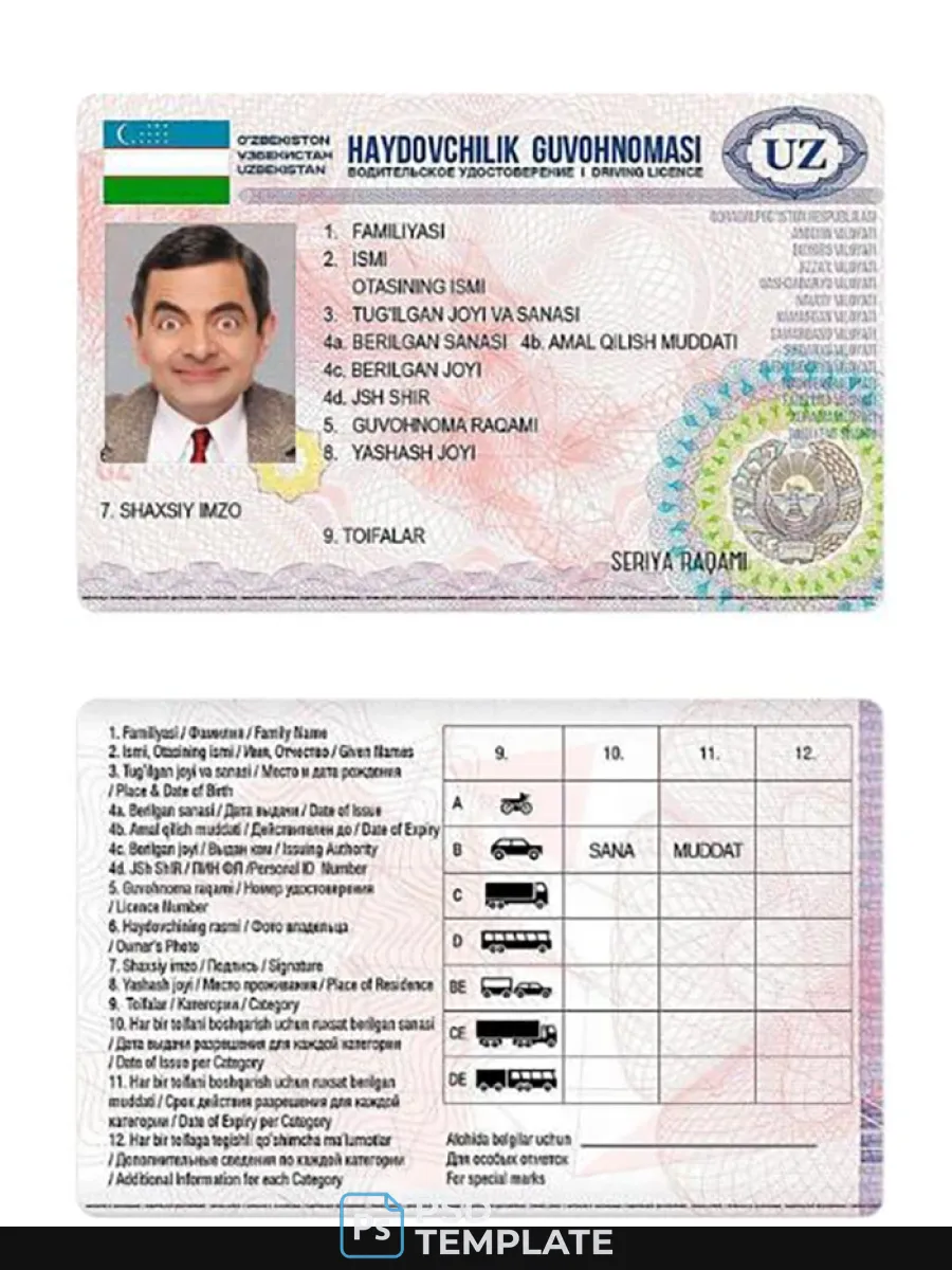 Uzbekistan Driving License 2017 Present — Driver License