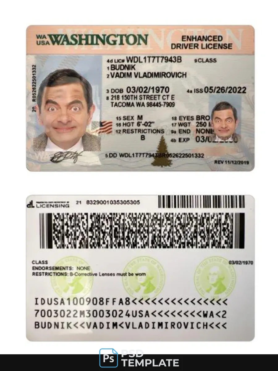 Usa Washington Driving License 2022 Present — Driver License
