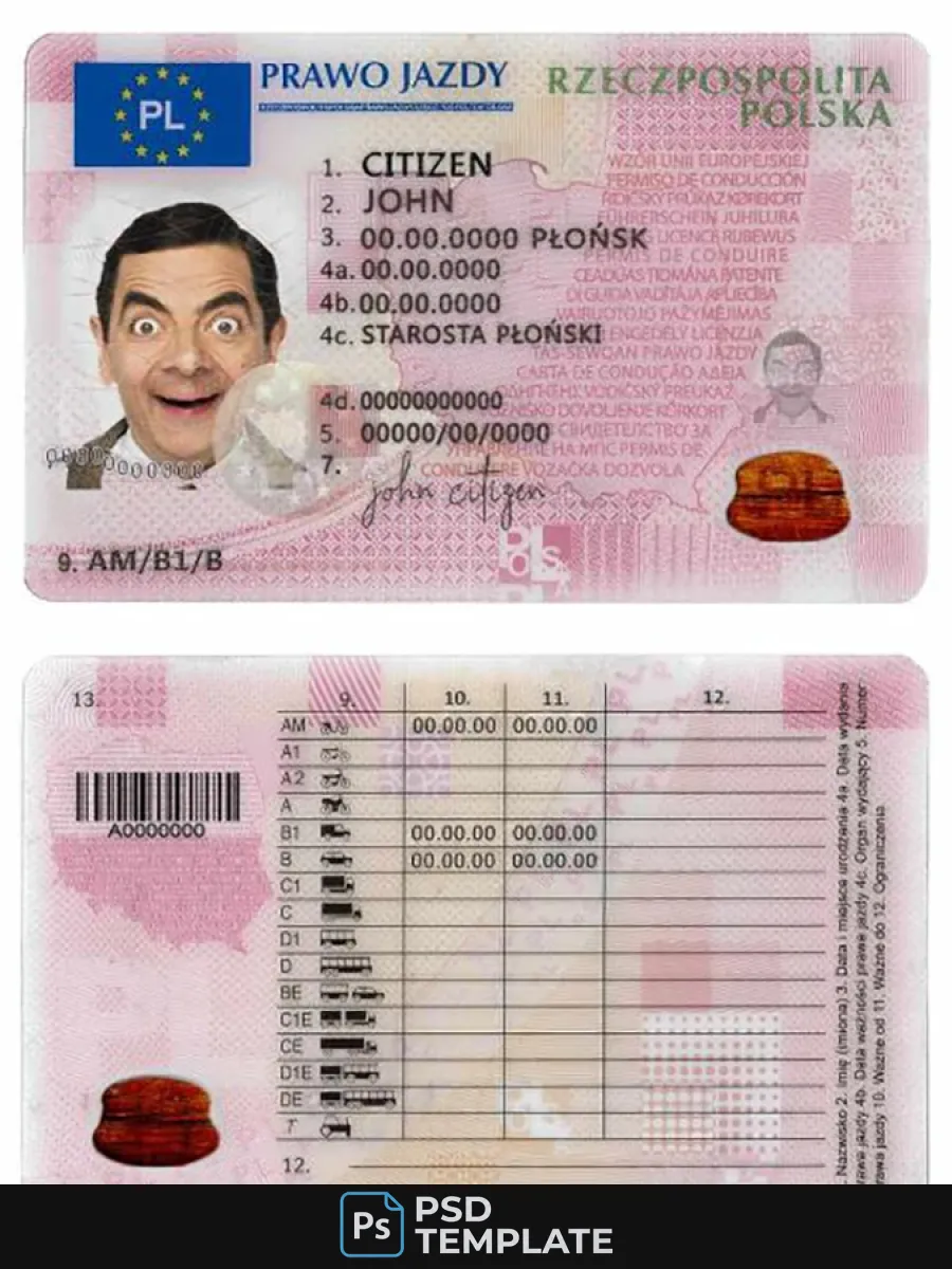 Poland Driving License Template In Psd Formatfully Editable2019 Present — Driver License