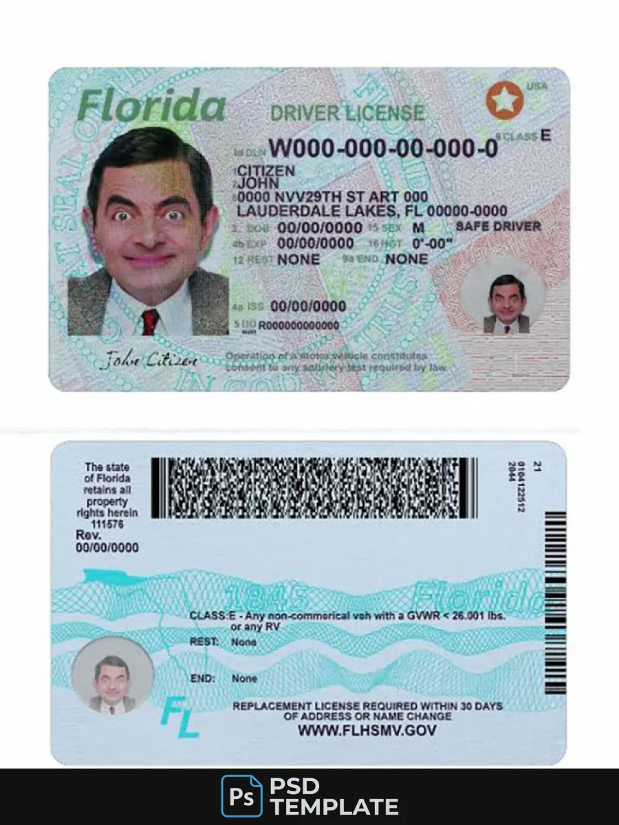 Usa Florida Driving License 2018 Present — Driver License