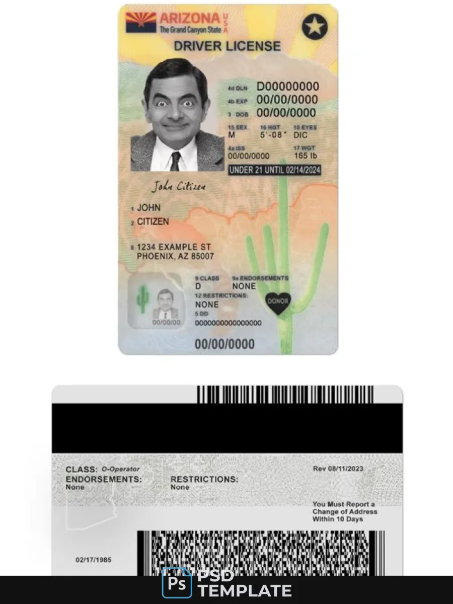 Usa Arizona Driving License Under 21 Version 2 — Driver License