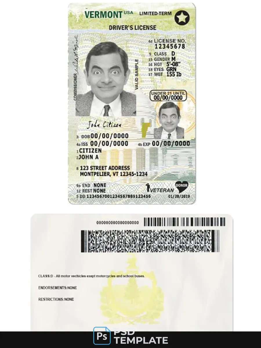 Usa Vermont Driving License Under 21 — Driver License