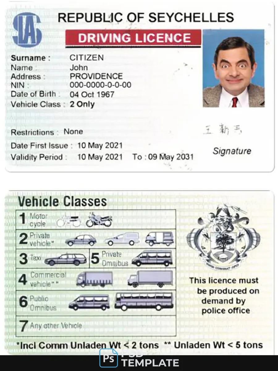 Seychelles Driving License — Driver License