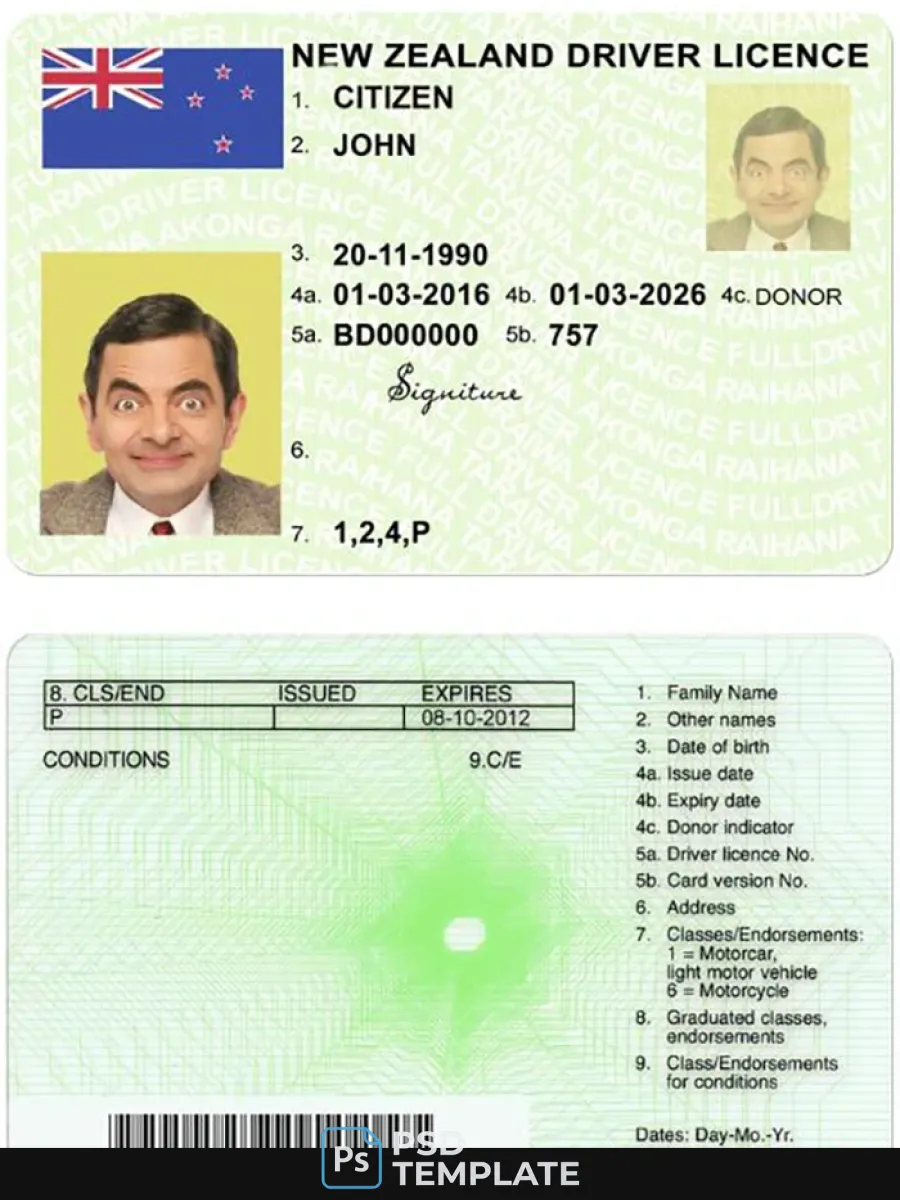 New Zealand Green Driving License Fully Qualified — Driver License