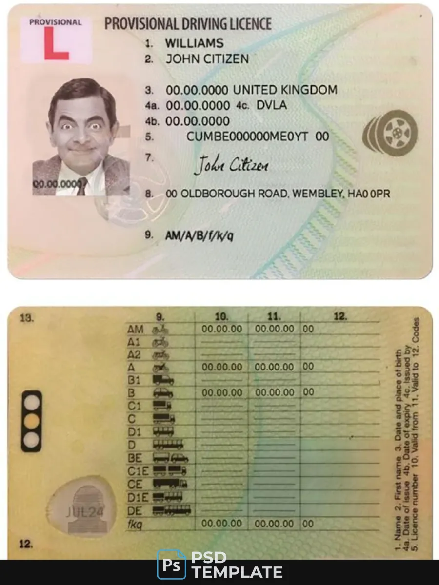 United Kingdom Provisional Driving License — Driver License
