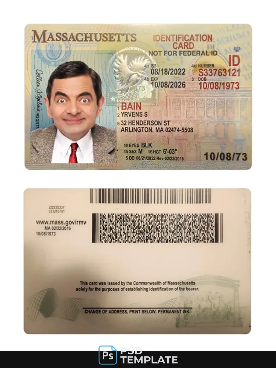 Usa Massachusetts Id Card