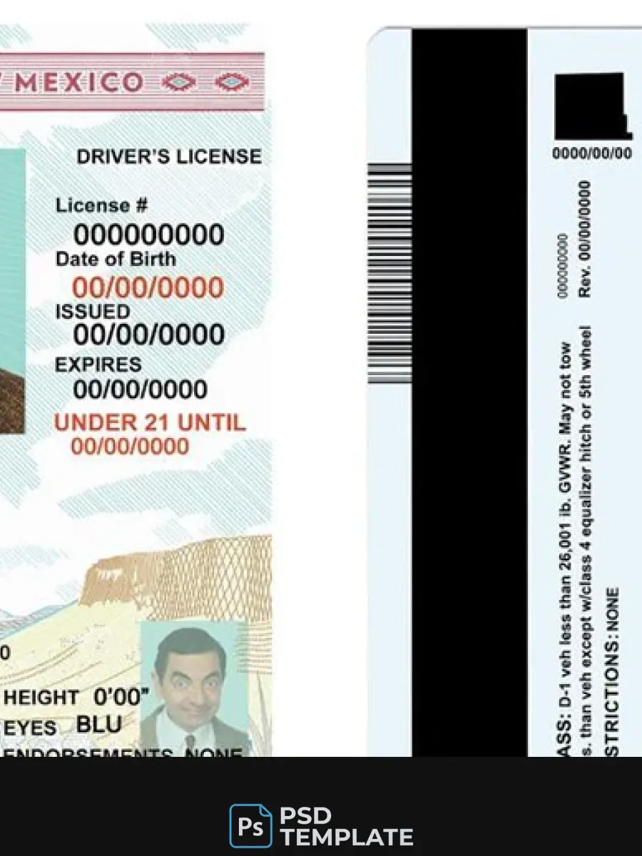 Usa State New Mexico Driving License Template In Psd Format Under 21 — Driver License