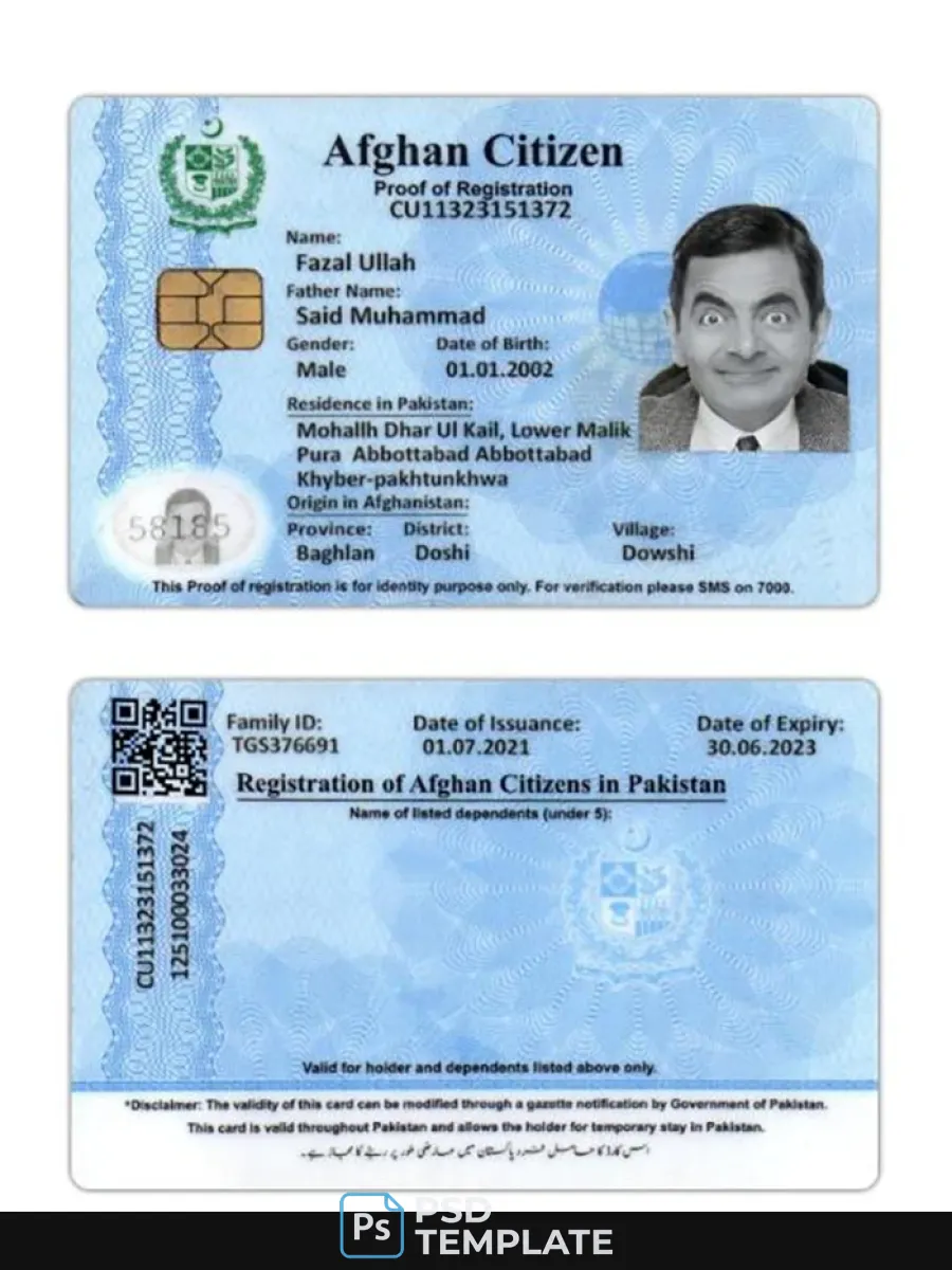 Afghan Citizen Proof Of Registration — ID Cards