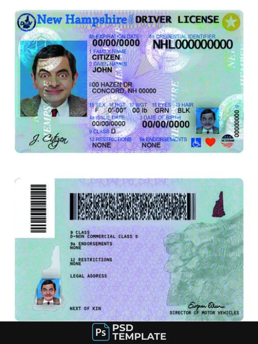 Usa New Hampshire Driving License