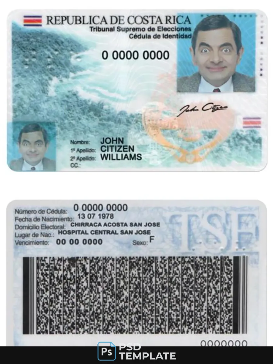 Costa Rica Identity Card Psd Template With Fonts Version 2 — ID Cards