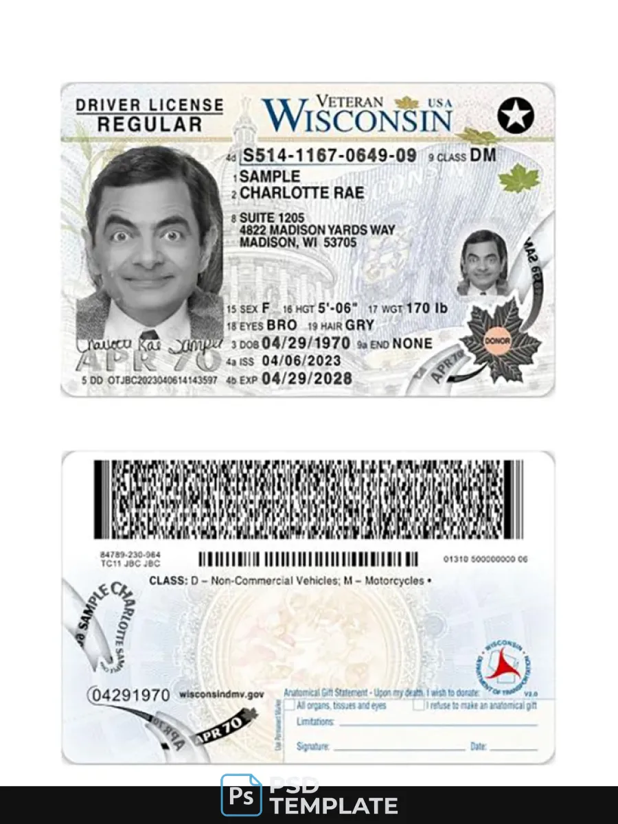 Usa Wisconsin Driving License 2023 Present — Driver License