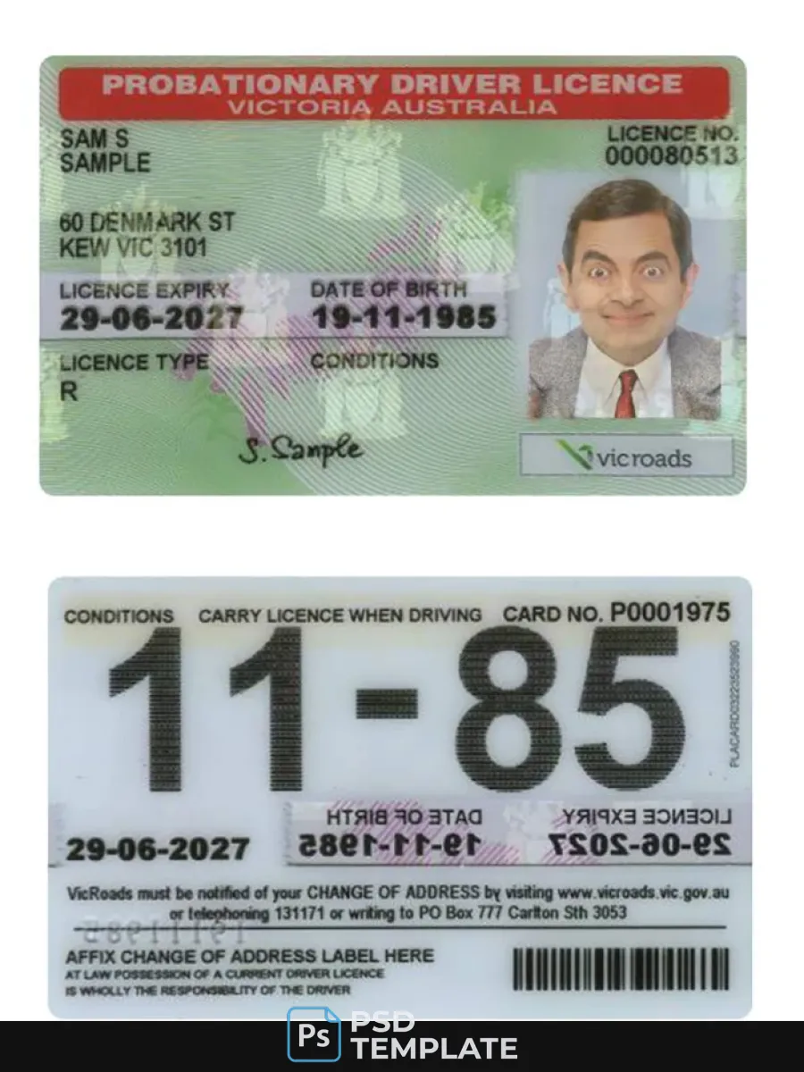 Australia Victoria State Probationary Driving License — Driver License