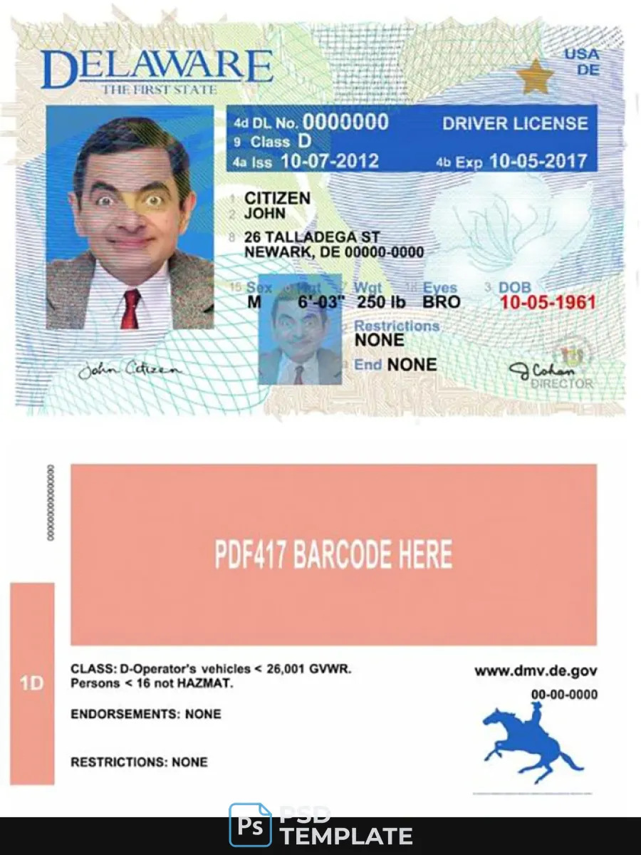 Usa Delaware Driving License Version 2 — Driver License