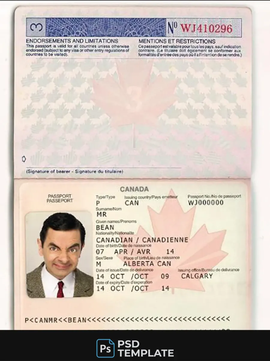 Canada Passport Template In Psd Format Fully Editable With All Fonts 2002 2010 — Passports