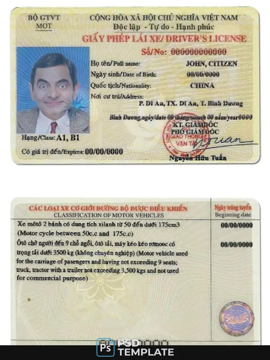 Vietnam Driving License — Driver License