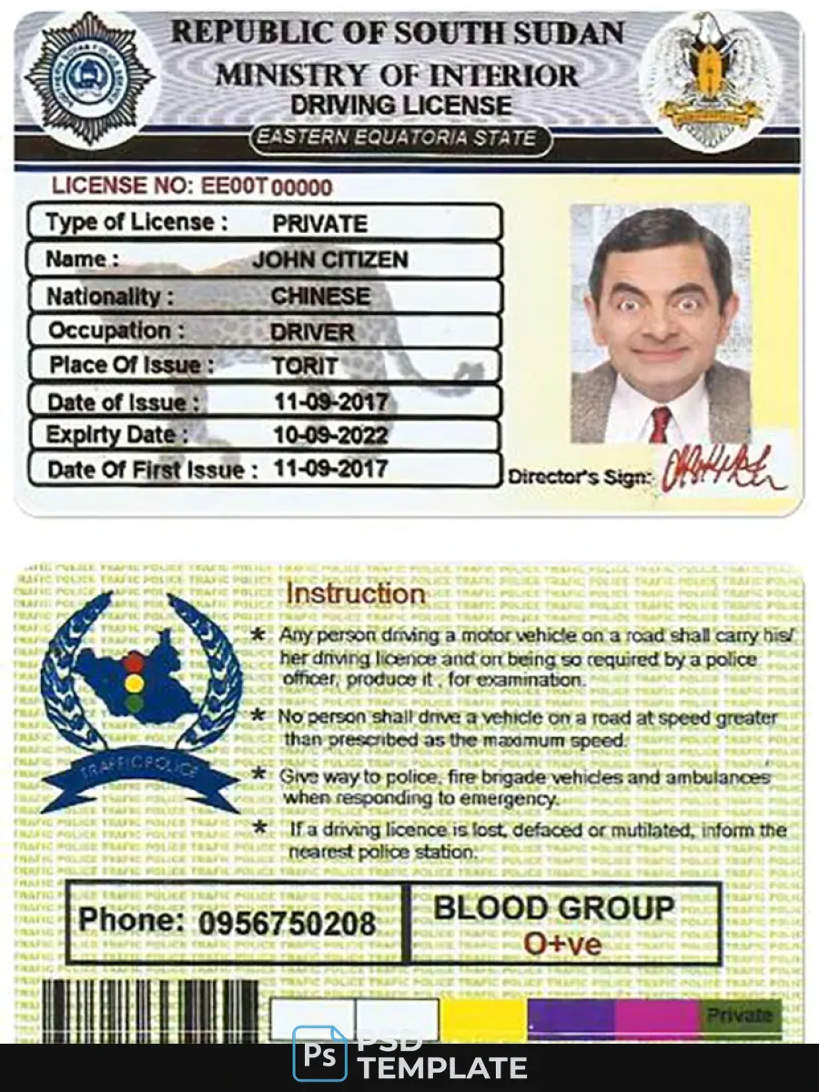 South Sudan Driving License — Driver License