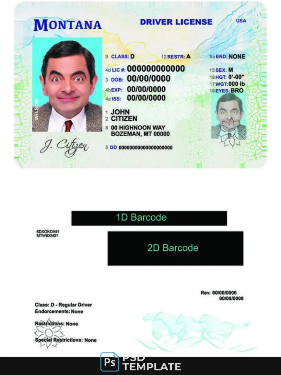 Usa Montana Driving License — Driver License